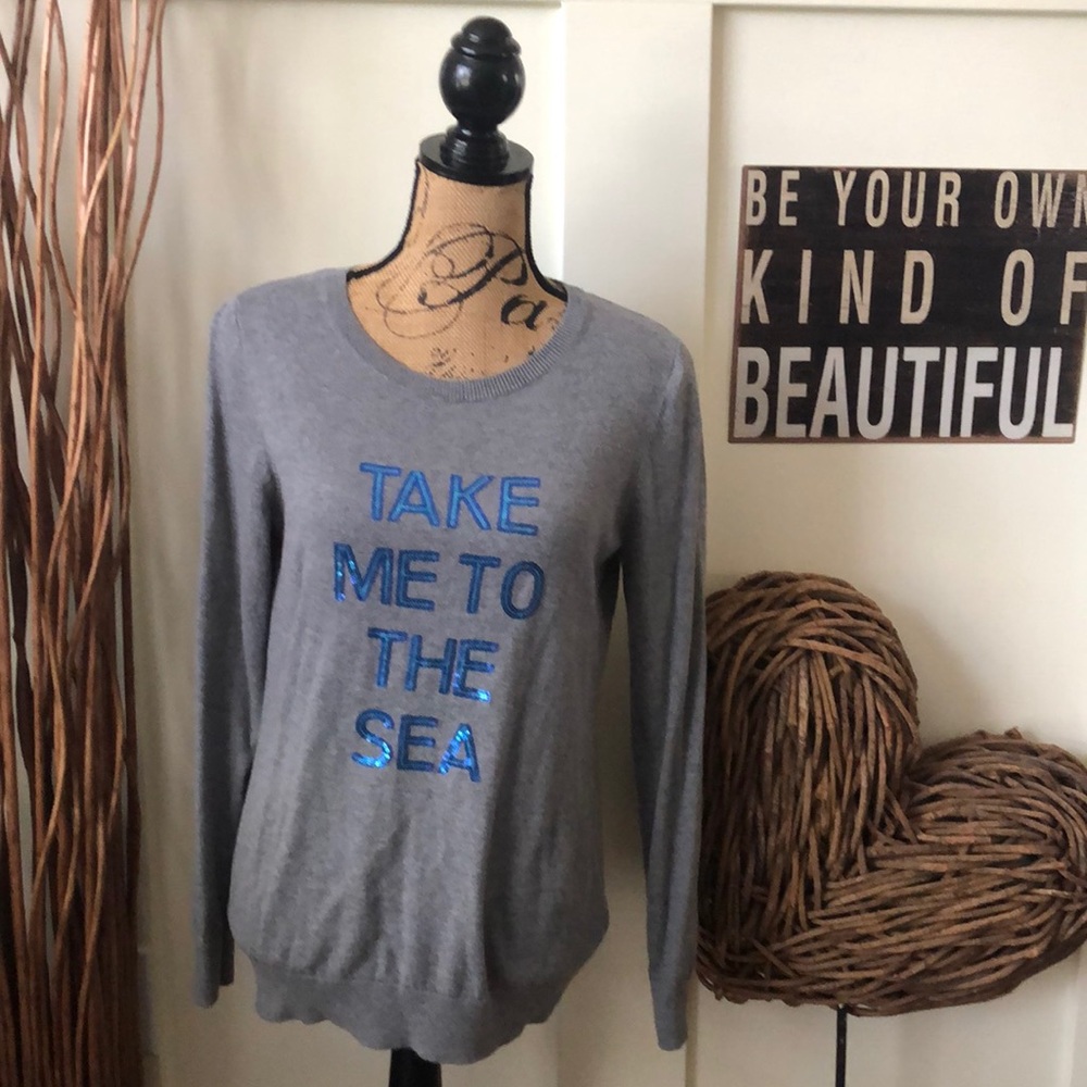 Old Navy Heather Gray Sequined Take Me To The Sea Sweater